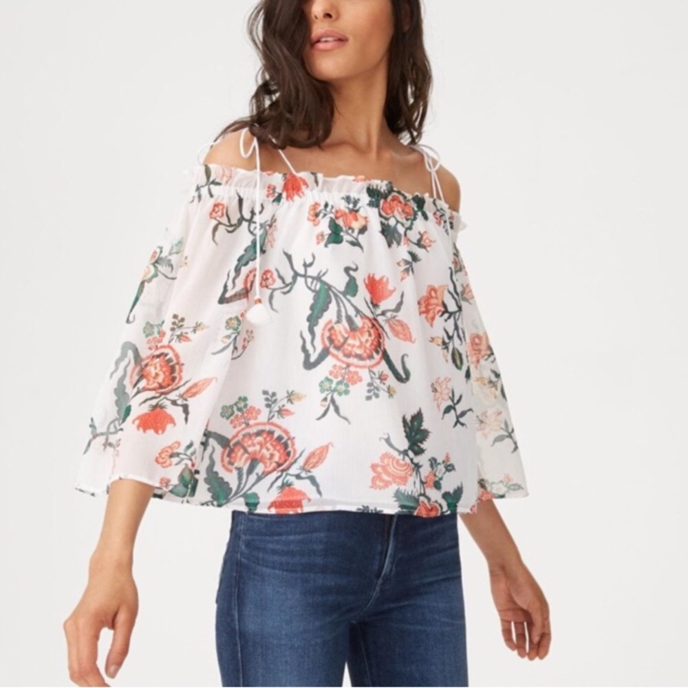 Club Monaco’s cold shoulder floral top (Janou top)
